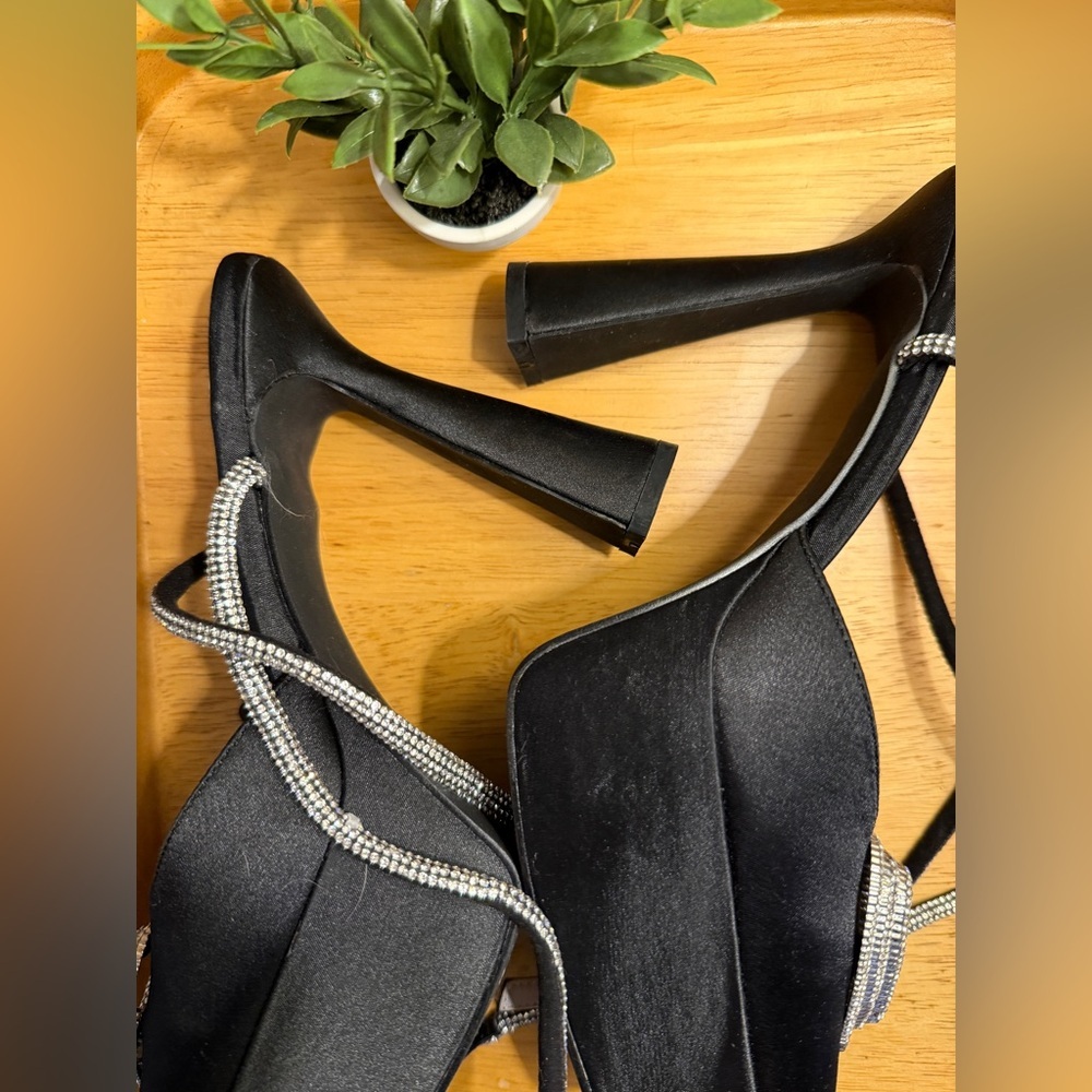 Rhinestone Triple Heart Platform Ankle Strap Pointed Toe Party Statement Heel 9 - Picture 11 of 13